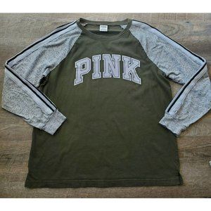 PINK VICTORIA'S SECRET GREEN/GRAY/BLK/WHT LONG SLEEVE SHIRT SIZE LARGE VS
